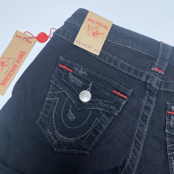 size 26 NEW True Religion mid rise cut off flap pocket black denim shorts $179 s - Picture 5 of 10